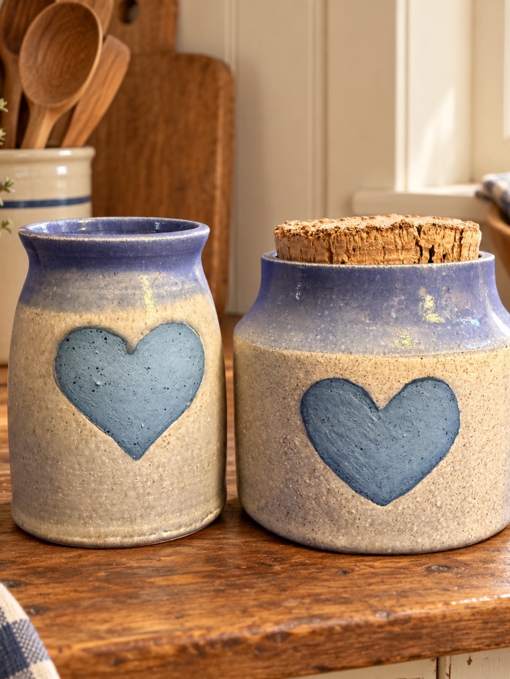 Murney Melroy Ohio Studio Pottery Heart Jars Signed 1988 Set of 2